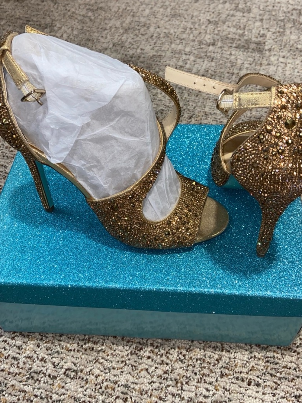 Women's Gold Glitter Crystal Strap High Heel Sandals